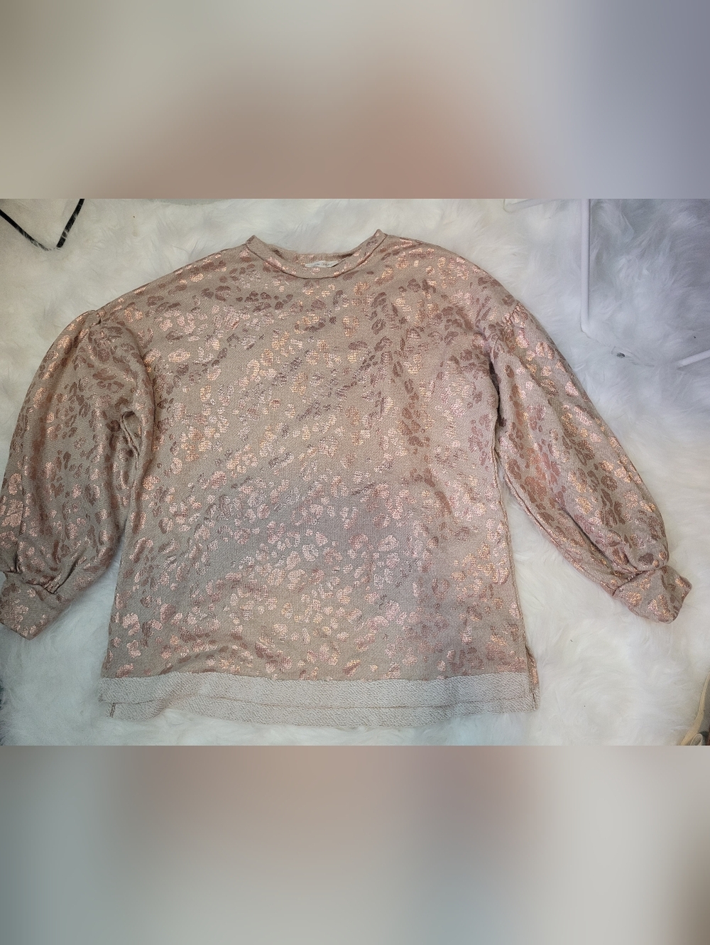 Metallic Leopard Jacquard Pullover Sweatshirt - Blush